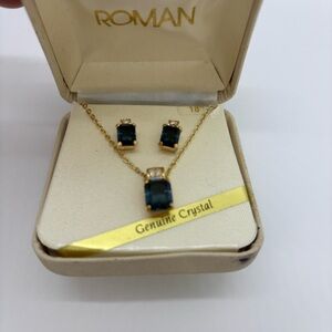 Jewelry Set – Blue Crystal Pendant Necklace & Stud Earrings – Roman